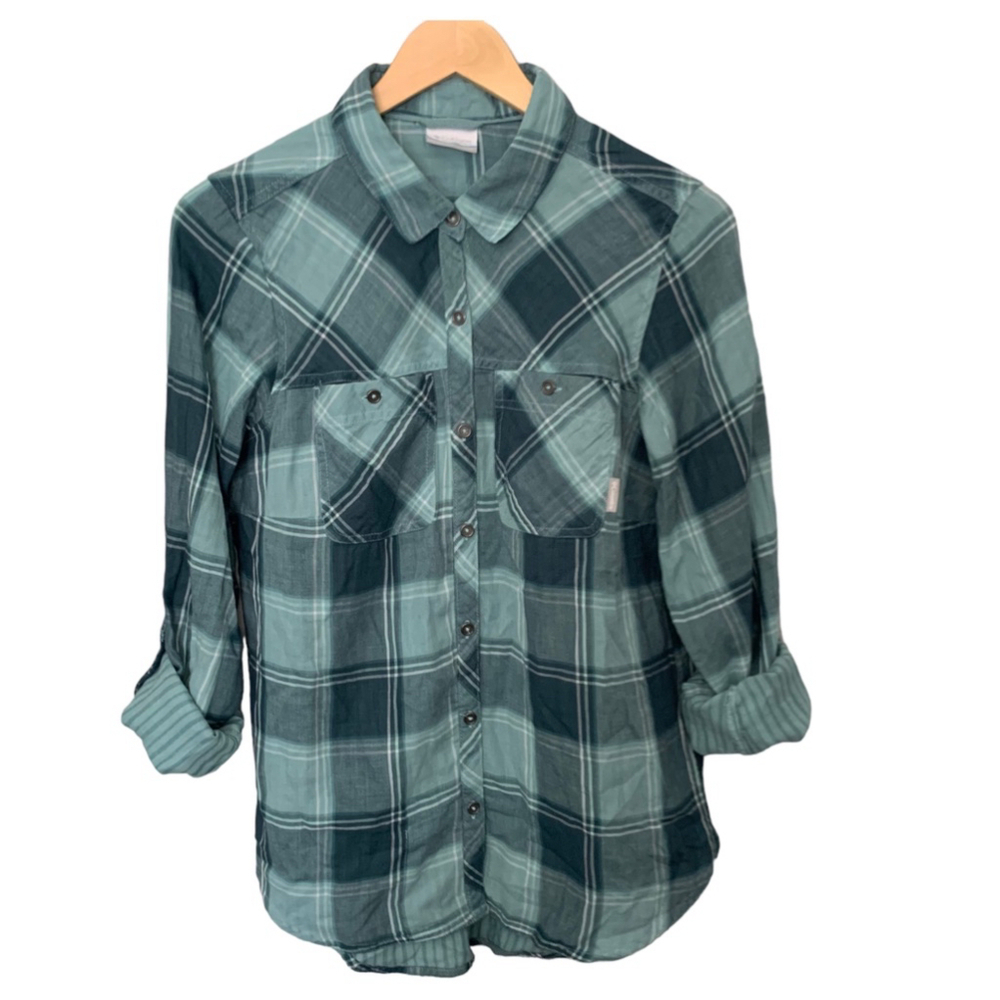 Columbia Blue Plaid Grand Trail Long Sleeve Button Down Shirt Cotton M